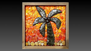 Fiery Sunset seashell mosaic nautical palm tree